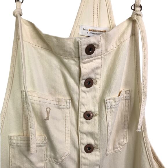 Pilcro Anthropologie Overalls Womens 32 Cream Denim Halter Neck Carpenter Pocket - Picture 4 of 10